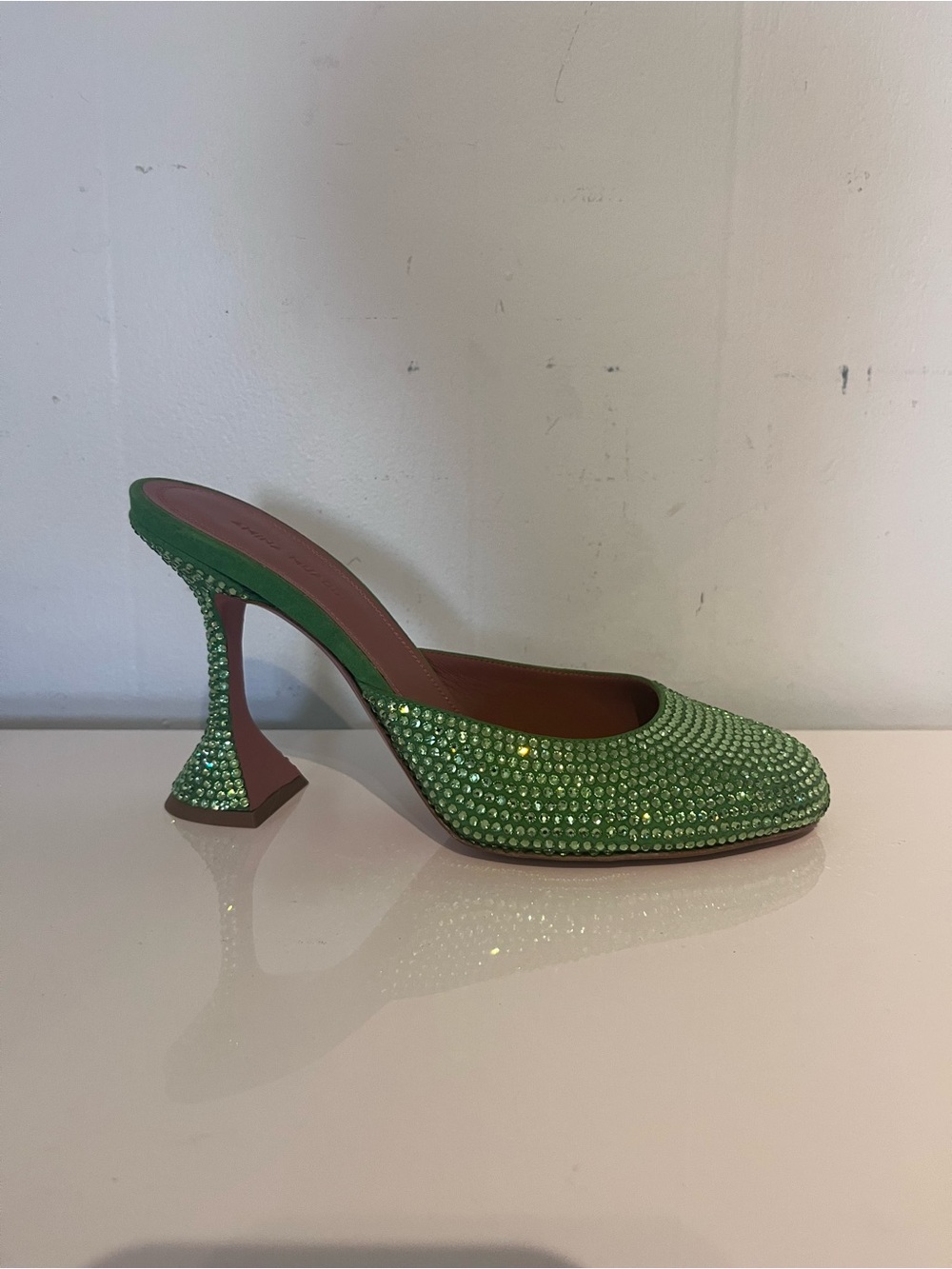 Amina Muaddi Gilda Green Crystal Embellished Mules Heels EU 39 (US 8)